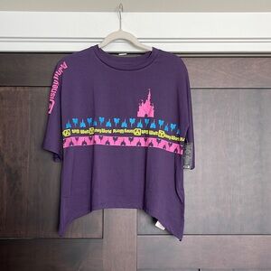 Walt Disney World Oversized Cropped Purple Castle Logo Shirt Size XS